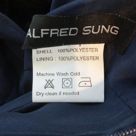 Alfred Sung Off The Shoulder Dress Women's Size 0 Midnight Blue Satin Maxi D751 - Picture 8 of 9